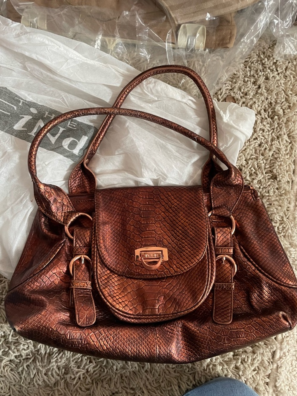 Charlie Lapson Snakeskin Brass Colored Womens Vintage Purse